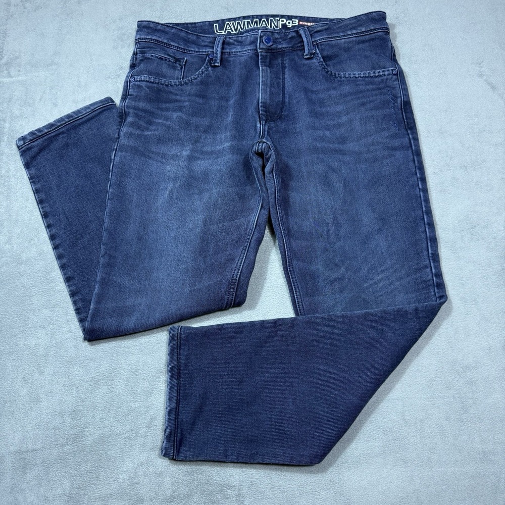 Lawman Jeans 36x29 PG3 Hummer Stitch Slim Straight Taper Stretch Indigo Denim